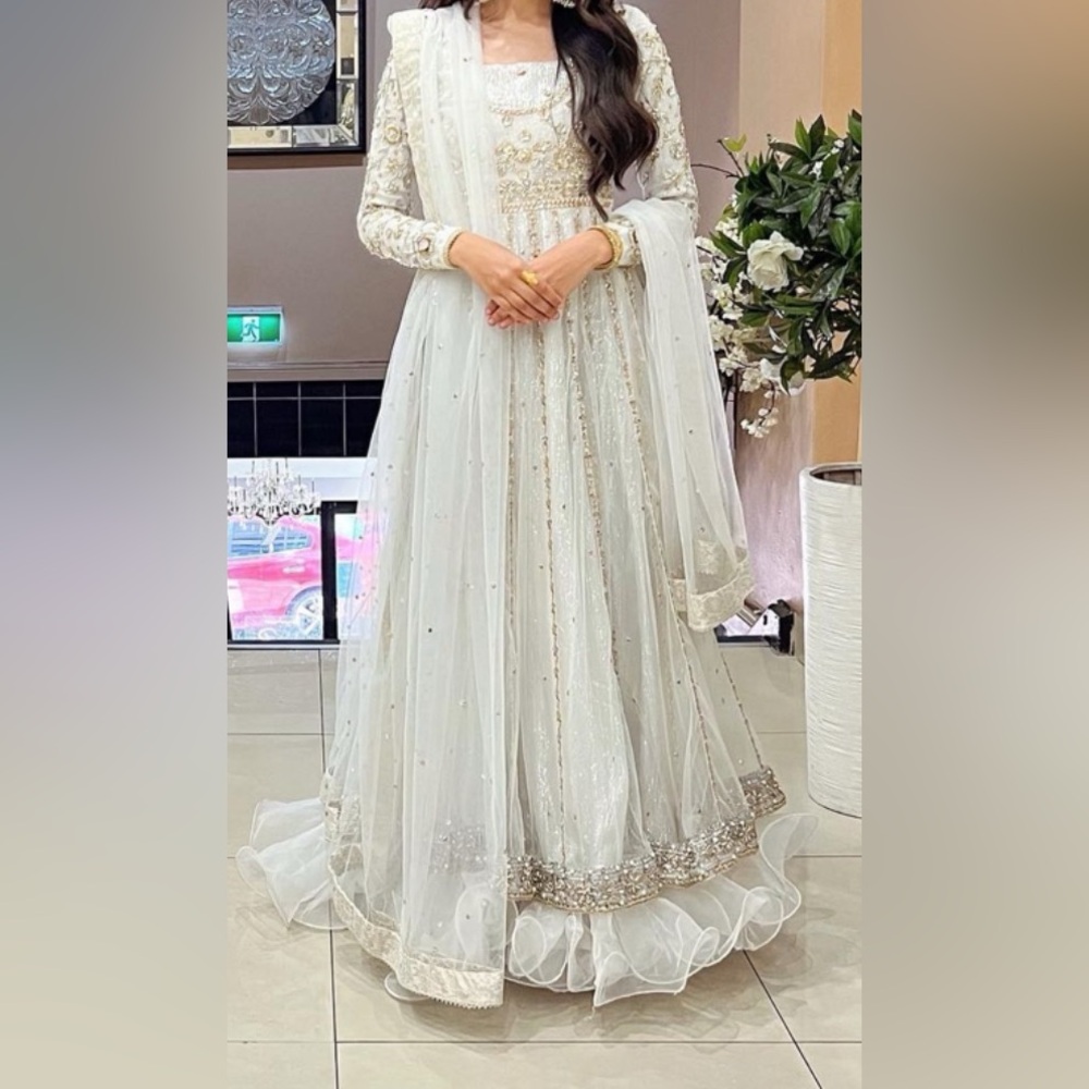 Pakistani, Indian Designer Suit - Maham Baig White Anarkali Dress - Picture 2 of 6